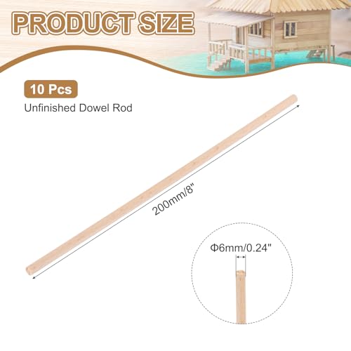MECCANIXITY Wooden Dowel Rods,(6mm) 1/4 x 8 Inch Round Wooden Rod Unfinished Solid Wood Sticks Crafts Wand for Arts Decoration, Craft and DIY Projects Wand,Pack of 10 - size: (6mm)1/4 x 8 Inch