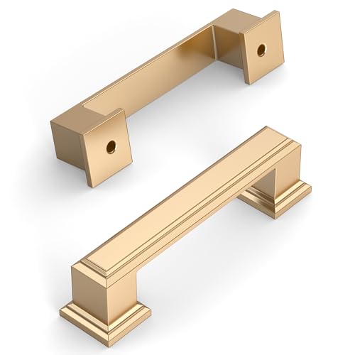 Amerdeco 10 Pack Brushed Brass Cabinet Pulls 3" | Cabient Hardware Kitchen Cabinet Handles for Bathroom Drawer Pulls Dresser Pulls ZH0001 - color: Brushed Brass, size: 3" hole center, style: 10 Pack