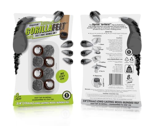 GorillaFelt CB240 Chair Leg Floor Protectors/Felt Glides (Set of 8) Tap On Felt Furniture Pads Guaranteed to Stay On, 3/4 Inch Round Sliders - size: 3/4 Inch 8 Pack