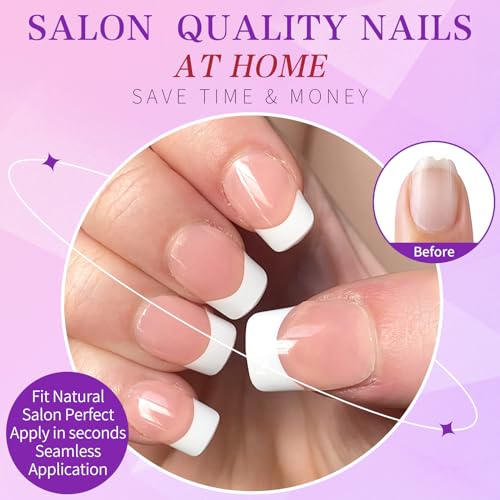 Short French Tip Press on Nails Square Fake Nails Press ons Glue Nail-C