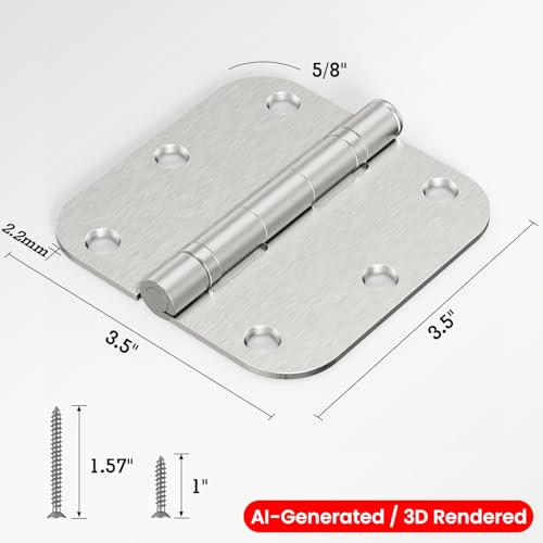 TDCHINGES Rounded Brushed Nickel Door Hinges 3.5" 5/8" Radius Lasting Mute - color: Satin Nickel-Rounded, size: 1 Pack-Ball Bearing-lasting no squeak