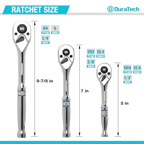 DURATECH 3-Piece Drive Ratchet, 90-Tooth Quick-Release Ratchet Wrench - size: Combo Kit (Plastic Tray)