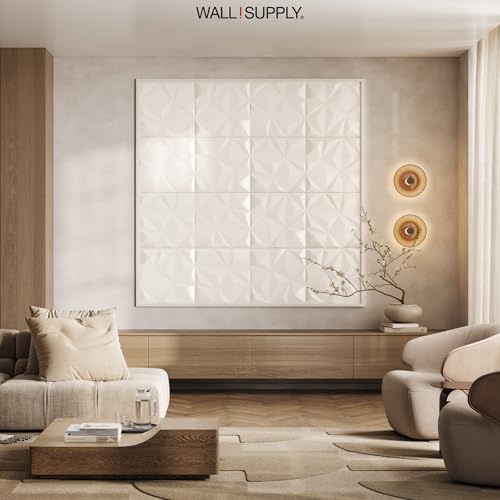 Wall!Supply 3D Geo Lite Wall Panels, 12-Pack, White - color: White, style: Geo Lite
