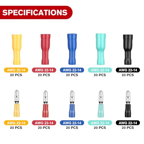 Nilight 200PCS Bullet Terminals Wire Connectors AWG 22-14 - color: 200PCS Bullet Terminals