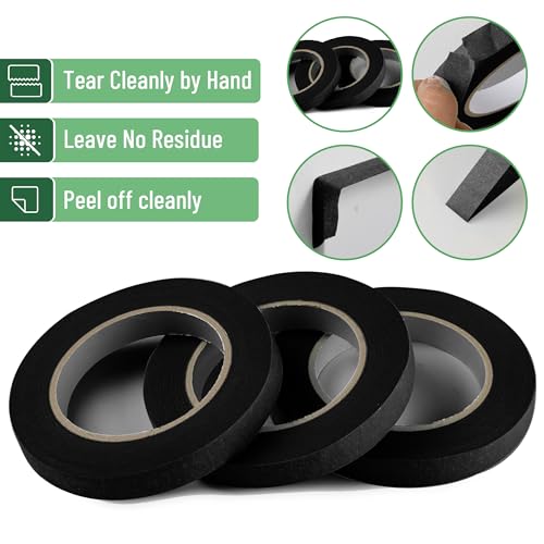 Mr. Pen- Black Masking Tape, 0.6 Inch Wide, 3 Rolls, 3 x 55 Yards, Black - color: Black