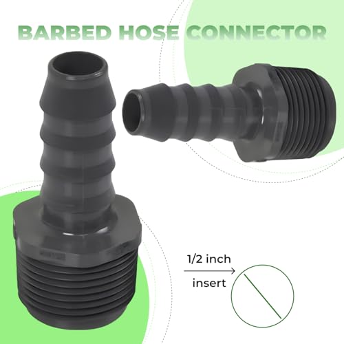 PVC Barbed Hose Connector -1/2 Inch Barbed Insert x 3/4 Inch Male NPT Threaded PVC Reducing Adapter, Sch 40-Garden Hose Fittings - Barbed Connector Hose Adapter Fitting For Water Hose - size: 1/2" Barbed Insert x 3/4" MNPT, style: Adapter