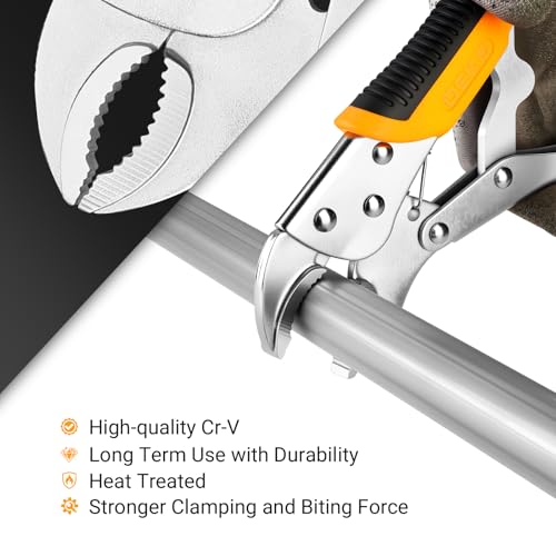 DEKOPRO 5-Piece Locking Pliers Set,Vice Grips Pliers Set with Cr-V,5"/7"/10" Curved Jaw Plier, 6.5"/9.5" Long Nose Plier