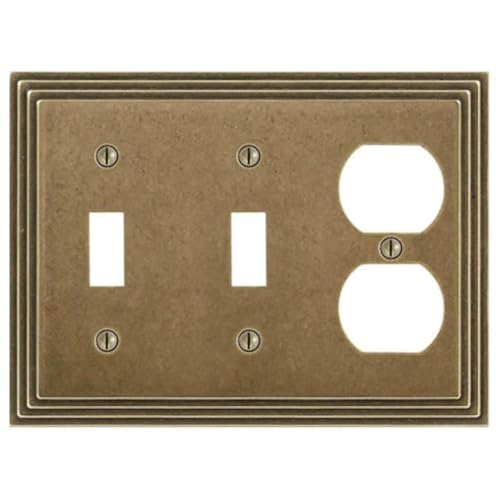 Amerelle Steps Double Toggle/Single Duplex Cast Metal Wallplate in Rustic Brass - color: Rustic Brass, size: 2 Toggle / 1 Duplex