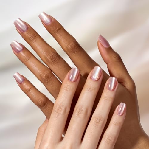 Beetles Pearl Chrome Press On Nails, Purple Cat Eye Short Square, 30 PCS - color: 4A - Pearl Punk - S