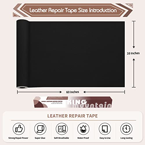 KING MOUNTAIN Leather Repair Patch,16 x 60 Inches self Adhesive Leather Repair Tape for Damaged Leather Furniture, Sofa Seating,Car Seats, Leather Goods(Black) - color: Black, size: 16" x 60"