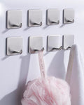 8 Pack Adhesive Wall Hooks, Self-Adhesive Hooks for Bathroom, Door Back Stick-On Towel Hooks, Hanging Coat Hat Key Washcloths Aprons Oven Mitts for Kitchen Shower Garage Home, Silver - color: Silver-45°