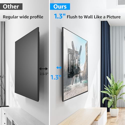 MOUNTUP Ultra Slim Full Motion TV Wall Mount, 1.3" Thin Low Profile TV Bracket for 26-60" LED OLED QLED TVs,Smooth Swivel Tilt Extension,Max Vesa 400x400mm,Up to 88lbs,Fits Single 12" 16" Studs,MU0062 - size: Ultra Slim TV Mount
