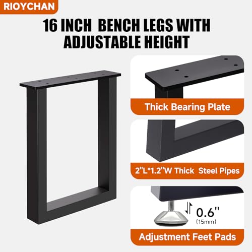 16 Inch Metal Bench Legs Set of 2, Heavy Duty Steel Coffee Table Legs, DIY Furniture Feet with Screws and Adjustable Foot Pads - size: H16" Square