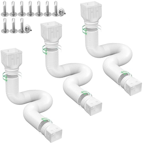 3 pack Flexible Rain Gutter Downspout Extensions,Drain Downspout Extender,Gutter Extension Flexible,Down Spout Drain Extension Pipes,Extendable from 21 to 60 Inches (3pcs white) - color: 3pcs white