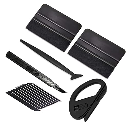 Gomake Vehicle Vinyl Wrap Window Tint Film Tool Kit Include 4 Inch Felt Squeegee, Retractable 9mm Utility Knife and Blades, Zippy Vinyl Cutter and Mini Go Corner Squeegee for Car Wrapping (5 Tools) | Vinyl Wrap Squeegee Tool, 9mm Utility Knife, Film Cutte
