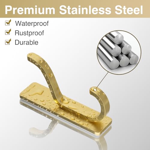 Adhesive Wall Hooks for Towel/Coat,13Lb Strong Stick-On Hooks, Gold 4 Pack - color: Gold, size: 4 Pack