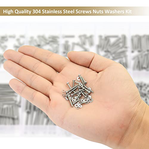 562 Pieces M2.5 x 4/6 /8/10 /12/16 /20mm Phillips Pan Head Machine Screws Nuts Washers Assortment Kit, 304 Stainless Steel, Fully Machine Thread - size: M2.5