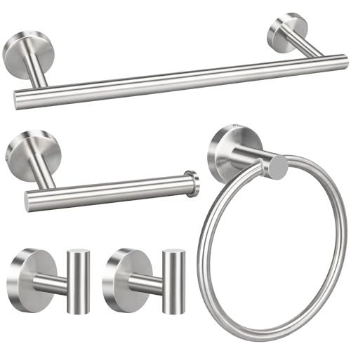 5pcs Bathroom Hardware Set, Brushed Nickel Bathroom Hardware Set, Including 16" Hand Towel Bars, Toilet Paper Holders, Towel Rings, Robe Towel Hooks - color: 5pcs 16" Brushed Nickel