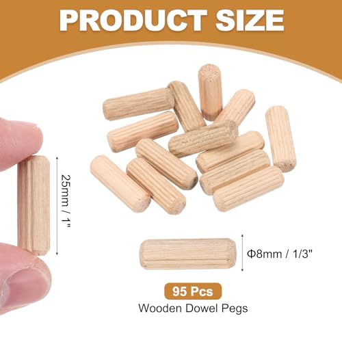 PATIKIL 95 Pcs Wood Dowel Pins 5/16" x 1" Fluted Wooden Dowels Hardwood Pegs for Woodworking Furniture DIY Crafts Projects Door Art - size: 5/16" x 1"