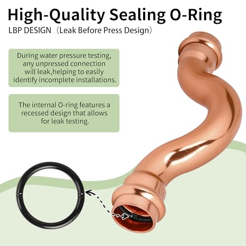 (WDAISY2 pack)1/2" Press Copper Fittings, 1/2 Inch Press Cross-Over For Copper Tube Connection,Lead-Free,UPC,NSF/ANSI61 Certified. - size: 1/2" Copper Press Crossover Elbow – 2P