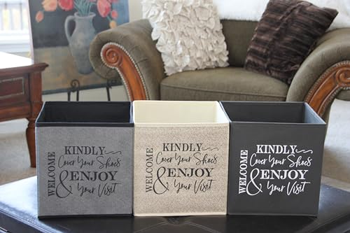 Shoe Cover Box - Welcome Guests to Please Cover Shoes. Indoor Foldable Storage Bin to Fill w/your Favorite Booties. For Homeowner, Real Estate Agent, Realtor Open House Supplies | 1 Grey & Black - color: Grey and Black, size: 1