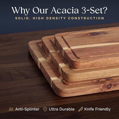 Deer & Oak Non Toxic 3-Piece Acacia Cutting Board Set with Stand