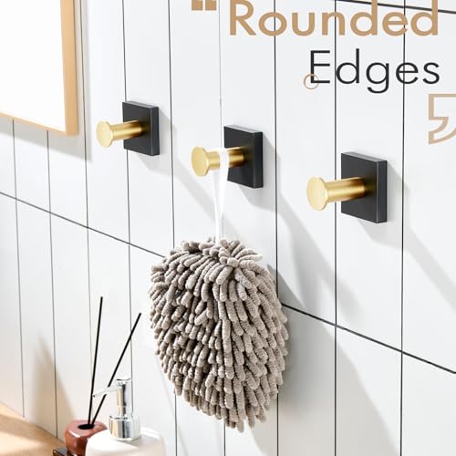 KOKOSIRI Robe Hooks Bath Towel Hooks for Wall Closet Kitchen Hanging Towels Bathroom Hardware Black with Gold Stainless Steel 3 Pack, B1016GDK-P3 - color: Black Gold, size: 3 Pack