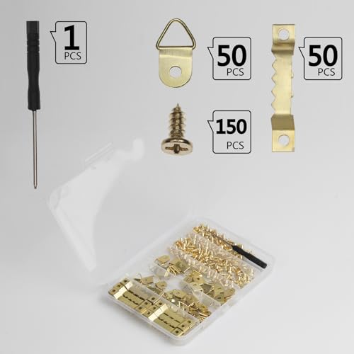 251 Pcs Picture Hanging Kit Gold Heavy Duty Picture Hangers Hardware - color: Gold