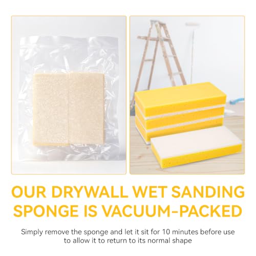 4 Pack 9" Double Drywall Wet Sanding Sponge | 9" Double Sided Sponge for Smooth Surface Finishing, D-ust-Reducing, Washable Drywall Sponge for Home DIY & Professional Use
