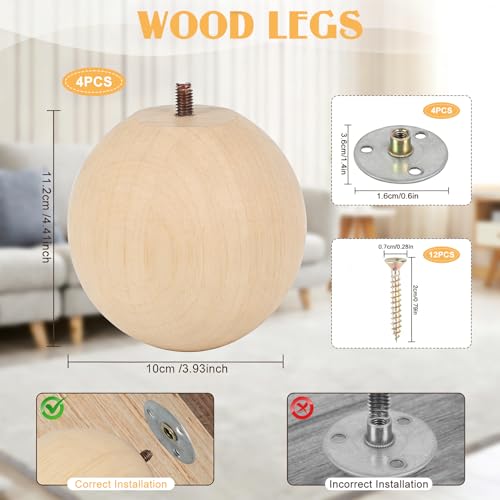 4 Inch Wooden Sofa Legs of 4 Wood Furniture Legs Couch Feet Replacement Sofa Furniture Replacement Sofa Legs Replacement for Sofa Couch Chair Cabinet Dresser Ottoman Bed Riser, 4 Pack - color: Beige