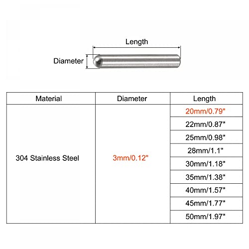 uxcell 3x20mm Dowel Pins, 50pcs 304 Stainless Steel Round Head Flat Chamfered End Dowel Pin Bunk Bed Pins Shelf Pegs Support Shelves Fasten Elements - size: 3x20mm