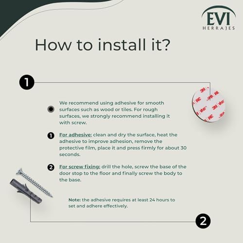 EVI Herrajes | Adhesive Door Stop | Threaded Base | W:1,1in H:0,8in | Matte Finish Brass | Silicone Black Rubber | Simple Fixation | 100% Functional | Mod. I-103/28 - color: Brass - Black Rubber