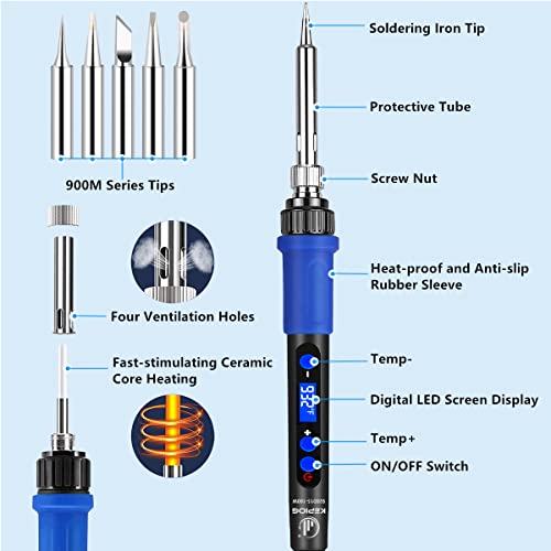 Soldering Iron Kit, 100W High-Power LCD Digital Soldering Iron, Circuit Board Repair Soldering Kit with Magnifying Glass Helping Hands, Adjustable Temperature Solder Welding Tools - color: Blue (12-in-1 Soldering Iron Kit)