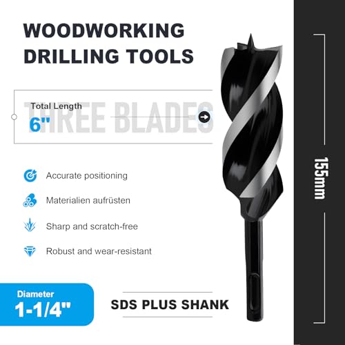 1-1/4" x 6" Auger Drill Bit with SDS Plus Shank for Wood - size: 1-1/4"x6"