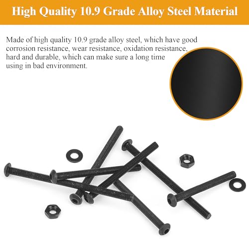 305 Pieces M3 x 30/35/40/45/50mm Button Head Socket Cap Screws Nuts Washers Set Black, Sutemribor M3 Long Screws, M3 Black Screws Nuts Washers Assortment Kit, 10.9 Grade Alloy Steel, Fully Threaded - size: M3 x 30-50mm, style: Button Head