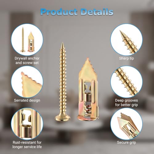 Self Drilling Drywall Anchors with Screws Kit, Sheetrock Anchors