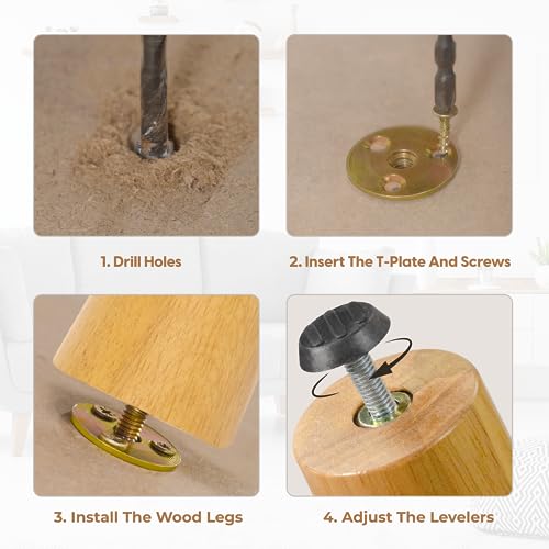 Yes4All 6 Inches Round Natural Solid Wood Furniture Legs Set of 4, Heavy Duty 800 Lbs Capacity Furniture Legs with Leveler, Replacement Legs for Furniture, Couch, Sofa, Dresser, Ottoman - color: Round Natural, size: 6 inch