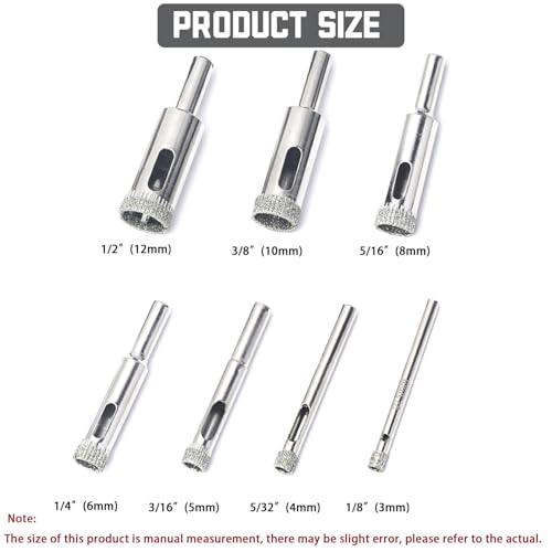 Diamond Drill Bits for Glass, 1/8"-1/2" Diamond Hole Saw Kit | Glass Drill Bits for Ceramic Tile, Pots, Marble, Bottles, Porcelain, Granite, Stone - size: 1/8"-1/2"
