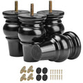 4 inch Solid Wood Bun Feet Black 4-Pack with Pre-drilled M8 Bolts - color: Black