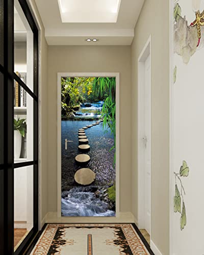 FLFK Door Mural Sticker - Mountain Stream,Peel and Stick,Combined Size 32"x80",Split into 2 Pieces - color: Mt1374, size: 32"x80"