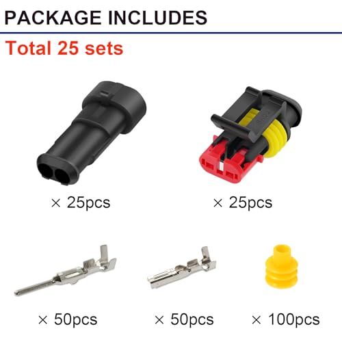 25 Kit 2 Pin Connector Automotive Waterproof 2 Wire Connectors with Crimper - color: 2pin/25kit with Crimper