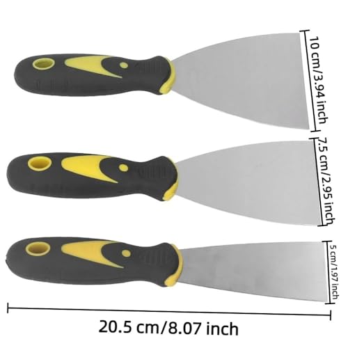 3Pcs Stainless Steel Putty Knife Set - Flexible Scraper Tools for Drywall Repair, Spackling & Wallpaper Removal, Ergonomic ABS Handle