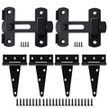 Barn Gate Latch Hardware Kit,2 Latch+4 Hinges,Stainless Steel Black