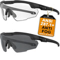 HTS HUNTERSKY Ballistic Tactical Shooting Glasses ANSI Z87+ UV400 Protective Eyewear - color: Black Clear+gray