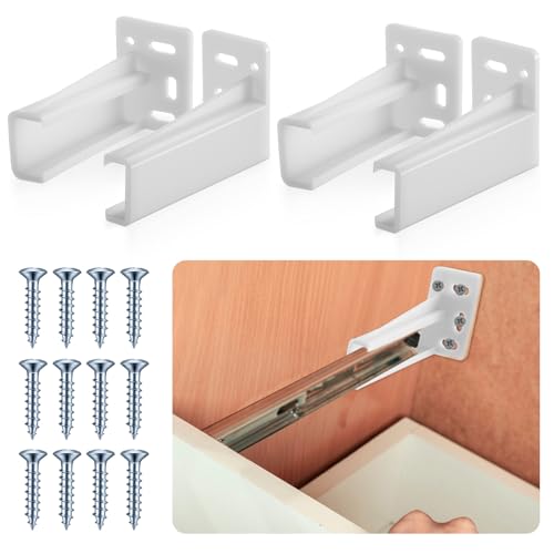 Chunful 2 Pair Rear Drawer Track Socket Back Plates Mounting Brackets,White | With Screws for Install, Replacement Socket for Drawer Slide Repair, Left Right Pair for Cabinet Furniture Rear Mounting - color: White