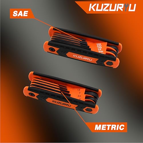 kuzuryu 17pcs Folding Allen Wrench Set, 2-Pack SAE & Metric Allen Key Set, Heat-Treated Chrome-Vanadium Steel - Portable Hex Tool for Bikes and Home Repair