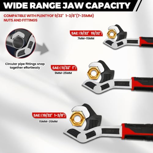 3 Pack Pipe Wrench Set, 6" 8" 10" Self Adjusting Wrench - color: 6”+8”+10”