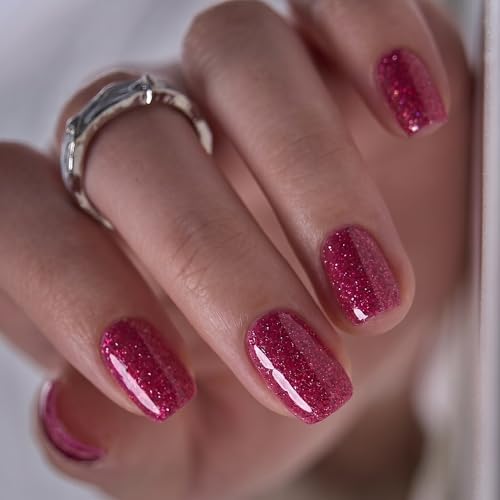 CurvLife Short Square Press On Nails, Urban Frost Milky White, Soft Gel - color: Fuchsia Fever