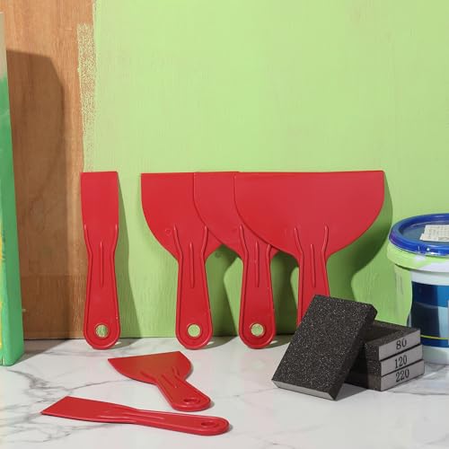 Bates- Putty Knife Set with Sanding Sponge, 10 pcs, Plastic Paint Scraper, Sandpaper Block, Putty Knives, Sandpaper Block Sander, Spackle Tool, Plastic Putty Knife Set