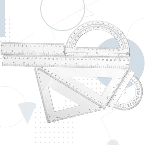 Tenare 6 Pcs Math Geometry Ruler Straight Protractor Triangle, Clear - color: Clear
